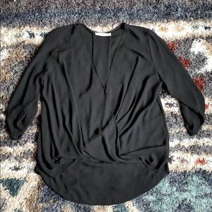 Lush Black Chiffon Surplice Blouse